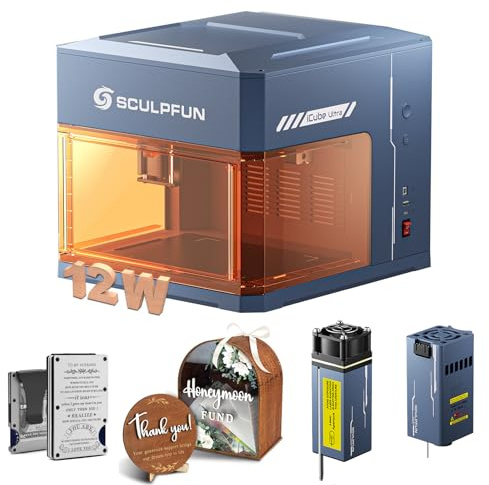 SCULPFUN iCube Ultra Dual 12 W laserlaserlaserinspelare 1,2 W infraröd laser helt stängd lasergravyrmaskin 150 x 135 mm arbetsyta med rökfilter