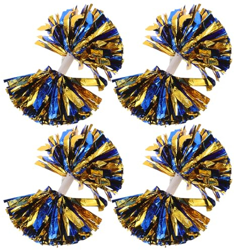 Anneome 4 Pièces Lot de Pompons de Cheerleading Métalliques à Poignée Bâton Moyenne Bleu et Or Accessoires Légers et Confortables pour Danse Équipe et Événements Sportifs