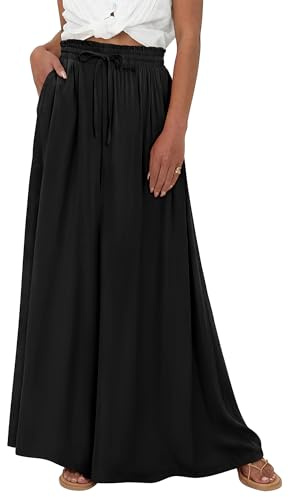 CHICZONE Womens Summer Pants Elastic Waist Casual Drawstring Wide Leg Trousers with Pockets A Black