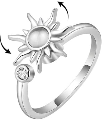 ITESSY Fidget Ring Anxiety Relief for Adults Women Men, Open Adjustable Fidget Rings with Sunflower Spinner Stress Relieving Gifts for Teenage Girls Daughter