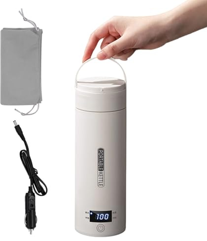 Smart Car Heated Travel Mug - Universal 12 Volt Electric Water Heater with Digital Display | Adjustable Temperature Coffee Cup, Formula Warmer, Bottle Warmer