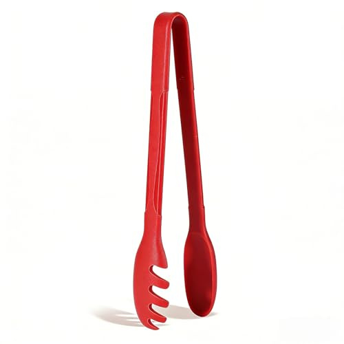 Silicone Pasta Tongs, Spaghetti Spoon Server with Teeth, Non-Scratch Pasta Spoon for Cooking and Serving, Heat Resistant Pasta Server for Spaghetti, Noodles and More - Red