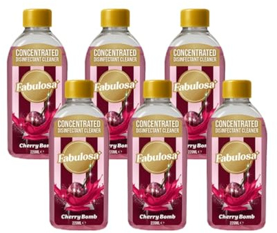 Fabulosa 4 in 1 Concentrated Antibacterial Disinfectant All Purpose Cleaner, 220ml, 6 pack, Cherry Bomb