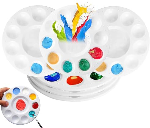 6 PCS Paint Palettes Round, Paint Mixing Palette, Painting Palette, Paint Pallets, for Painting and Oil DIY Craft Professional Art Painting(White 16cm)