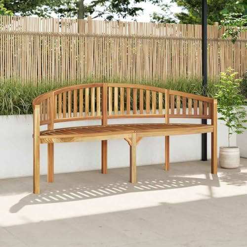 Boltkex Banco de plátano, 180 cm, madera maciza de teca, resistente a la intemperie, con respaldo y reposabrazos, para jardín, terraza, porche y jardín de invierno, como banco de asiento que ahorra