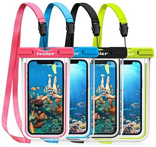 ivoler wasserdichte Handyhülle Tasche 4 Stücke, Handytasche Wasserdicht, Handy Wasserfest Hülle, Universal Staubdichte Schutzhülle für iPhone, Samsung, usw zu 6.8 Zoll. (Schwarz+Blau+Grüne+Rosa)