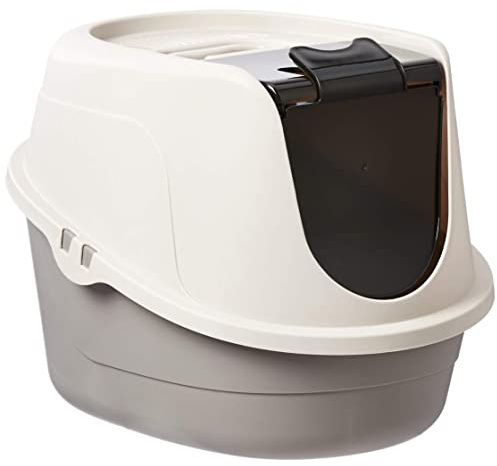 Amazon Basics No-Mess Hooded Enclosed Cat Litter Box with Odor Control and Swinging Door, Large, 24 x 18 x 17, Multicolor