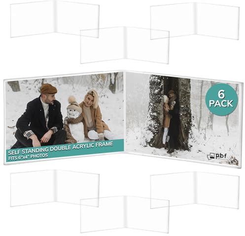 pbf 6x4 Double Picture Frame | 6 x 4 Acrylic Sign Holder | Horizontal Self Standing Sign Holder | Acrylic Stands for Display | Clear Picture Frame, Menu Table Top Stand, Plastic Flyer Holder (6-Pack)