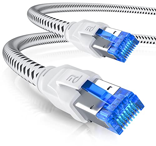 CSL - 2m Netzwerkkabel CAT 8 - LAN Kabel Patchkabel - Baumwollmantel - CAT8.1 High Speed Gigabit Ethernet Cable - 40 Gbits - S/FTP PIMF - RJ45 Stecker - Cat6 Cat7 Cat8 komp - 2 Meter - weiß