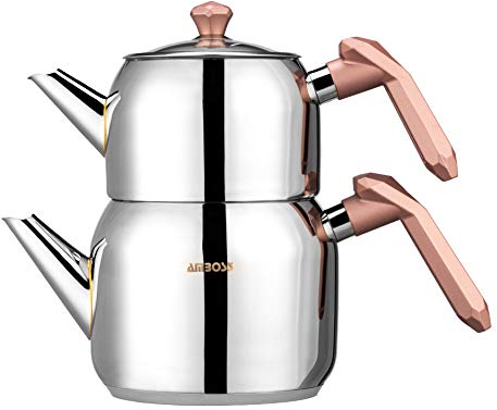 Amboss Türkisches Teekannen-Set, 3 l Fassungsvermögen, Edelstahl, induktionsgeeignet, türkisches Tee-Set (hautfarben)