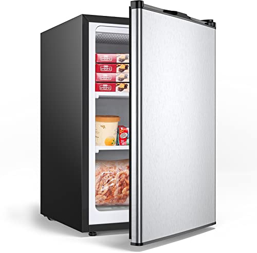 KOTEK 3.0 Cu.Ft Compact Mini Freezer, Upright Small Freezer w/Reversible Single Stainless Steel Door, 7 Grade Adjustable Thermostat, Freestanding Small Freezer for Home, Office, Apartment