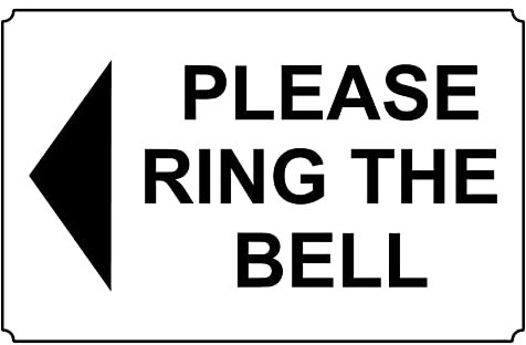 Please ring the bell left arrow Sign - Self adhesive sticker (150mm x 100mm)