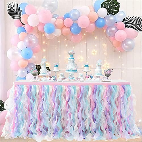 Highdi Tüll Tischrock, Selbermachen Candy Lang Tisch Tischdecke Kuchen Tischdekorationen für Geburtstag Mädchen Dekoration, Baby Party,Candy Party,Candy Bar,Hochzeit (6FT,C Licht Regenbogen)