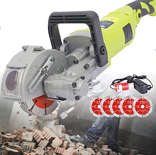 JIADUOFU Masonry Cutter Wall Cutter 4000 W, 7500 Rpm, Groove Depth/Groove Width Up to 33 Mm, Electric Wall Chaser Slotted Cutter Wall Slotting Machine + 5 Saw Blades,Green-110V