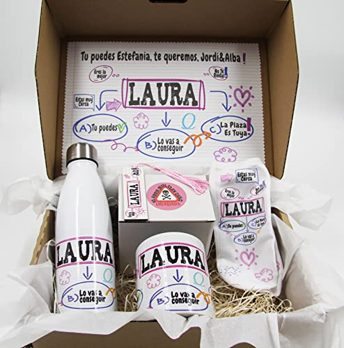 Genérico Regalo para opositores, kit opositor personalizado taza, calcetines, botella marcapáginas, un kit de supervivencia para opositores completo