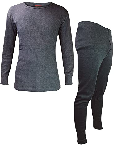 HEAT HOLDERS Mens Thermal Underwear Set Winter Long Sleeve Top & Long Johns (L, Charcoal)