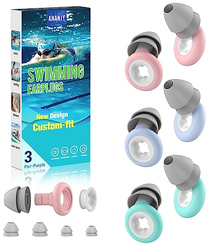 Ohrstöpsel Schwimmen für Erwachsene - 3 Paar Wasserdichte Wiederverwendbare Silikon Schwimmen Ohrstöpsel - Ohrschutz für Ideal zum Surfen, Dusche,Tauchen, und Anderen