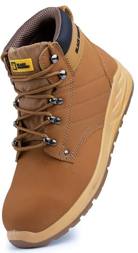 Black Hammer Mens Work Tan Safety Boots Steel Toe Cap Durable and Comfortable Safety Boots for Men Ideal for Warehouse Industrial and Outdoor Work George (10 UK)