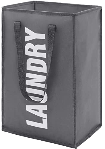 Maxsilan 50L Laundry Basket with Extended Handle, Collapisable Laundry Bag, Foldable Laundry Hamper, Folding Washing Storage Bin, Dark Grey