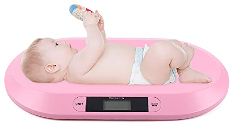Pèse-bébé numérique plat pour animaux (55 cm x 32 cm x 2,7 cm) pour nouveau-né à 20 kg avec écran LCD, fonction tare et arrêt automatique (rose)