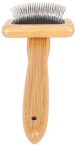 FOSA Macrame Slicker Comb, Bamboo Pet Hair Brush with Stainless Steel Pins for Gentle Grooming and Detangling of Dogs Cats and Wool Crafts