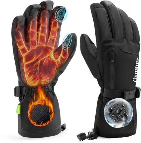 Qunature Guanti da Sci Termici, Guanti da Snowboard Caldi Invernale, Guanti Sportivi Antiscivolo, Touchscreen Sensibile, Guanti da Neve per Sci, Snowboard, Ciclismo, Escursionismo, Uomo e Donna