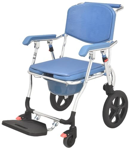 Sedile WC Rialzato con Maniglie Fino a 150 kg, Sedile WC Rialzato per Anziani con Morbida Imbottitura e 4 Ruote con Freno, Telaio WC Autoportante, Adatto a Qualsiasi WC, Blu