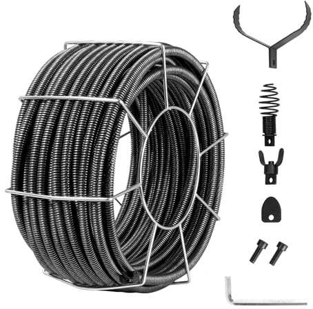 VEVOR Cable de Limpieza de Drenaje de Acero de Núcleo Sólido de Alcantarillado de Núcleo Interno Profesional con 4 Cortadores para Tuberías de 100-200 mm, para Fregadero, Drenaje de Piso, Inodoro