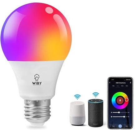 Wiby Lampadina Smart LED E27 11W 1055lm RGBWW 2700-6500K Dimmerabile Wi-Fi 2,4 GHz Compatibile con Alexa e Google Home App Smart Life/Tuya, 1 unità