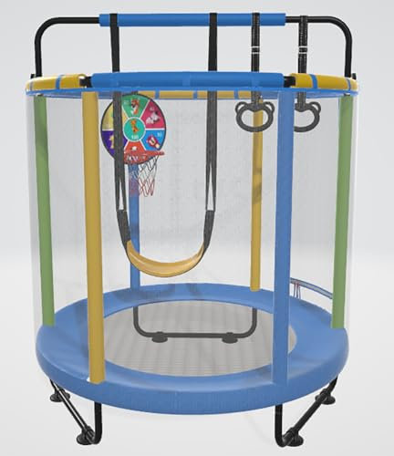CZCPARY Kindertrampolin, Trampolin für Kinder,Indoor Trampoline Kinder，mit Basketballkorb, Schaukel, Zugring, geeignet für Innen- und Außenbereich, geeignet für Kinder, Geburtstagsgeschenke