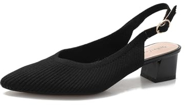 qibusleen Donne grosso tacco a blocco scarpe a maglia Slingback scarpe pompe chiuse punta regolabile cinturino a maglia sandali tacchi per le donne, Nero , 40.5 EU