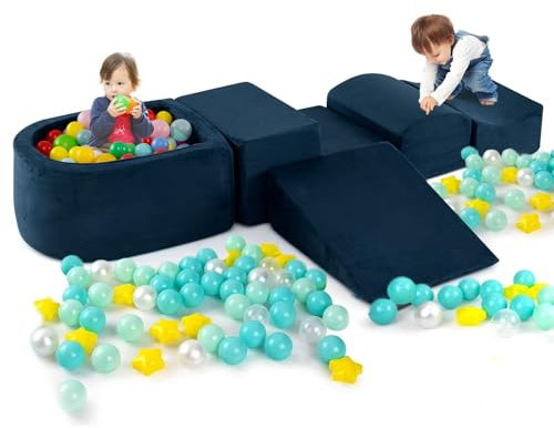 FANTASK 5 pezzi di mattoncini da costruzione grandi, blocchi da arrampicata soft, con vasca per palloni (blu navy), blu navy