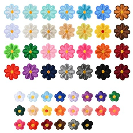 50 Pièces de Patchs à Repasser, Fleurs en Broderie, Autocollants Textiles à Repasser pour Jeans, Vestes, Sacs à Dos, Chapeaux, Accessoires DIY, Patchs Fleuris, Marguerites, Applications pour Enfants