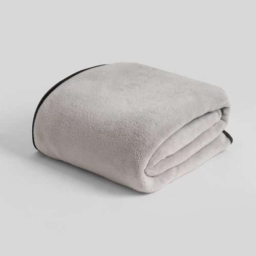 OHS Large Throws for Sofas, Soft Cosy Fluffy Fleece Throw Blanket for Bed Lightweight Warm Charcoal Piped Edge Double Bed Throw Sofa Couch Fleece Blanket, Grey - 150 x 200cm