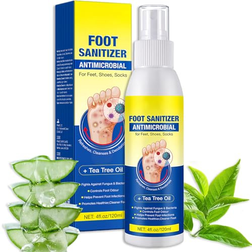 Foot Sanitizer Antimicrobial 120ml Athletes Foot Treatment Spray with Tea Tree Oil,Effective Feet Odour Control,Keeps Shoes & Socks Fresh & Dry,Improve Feet Hygiene