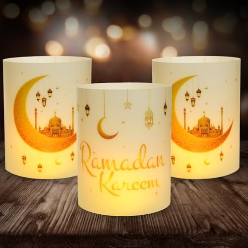 Lot de 12 Ramadan Decoration de Table, Seutgjie Deco Ramadan Mubarak pour Bougies Chauffe-Plat ou Bougies
