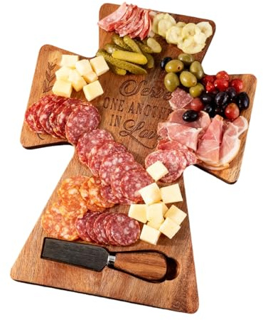 Genérico Tabla De Quesos | Bandeja De Servir De Madera En Forma De Cruz - Tabla De Servir,Para Fiesta De Cena, Vacaciones, Picnic, Reunión Familiar, Despedida De Soltera, Cumpleaños, Cata De Vinos
