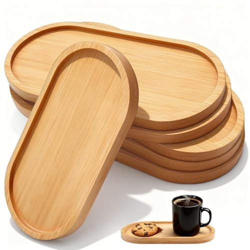 QYRDBGY 6 Stück Bambus Tablett, 17,5 × 8,8cm Ovale Holztablett Kleines Tablett Serviertablett Holzteller für Essen Trinken Kosmetik Kleinen GegenstäNden Duschzubehör