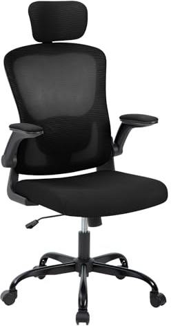 Ergonomischer Bürostuhl Schreibtischstuhl Mit Kopfstütze & Lordosenstütze, Höhenverstellbarer Drehstuhl Mit Verstellbaren Armlehnen, Atmungsmesh Netzrücken, Kippfunktion Bis 137° Für Homeoffice,Schwar