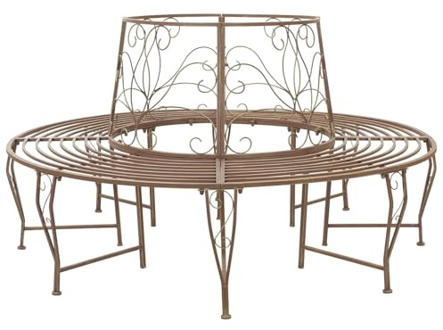 Holekex Trädbänk, rund med 8 sittplatser, stål, antikbrun, matt, Ø 160 x 89 cm, väderbeständig för trädgård terrass balkong, robust parkeringsbänk med ryggstöd och armstöd