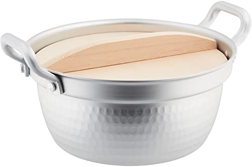 Hokuriku Aluminum Stepped Pot with Wooden Lid, Mansaden, 7.3 inches (18.5 cm), For Gas Fire, Made in Japan