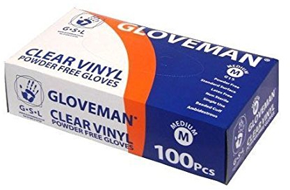 GLOVEMAN Box of 100 Clear Powder Free Vinyl Gloves - Medium