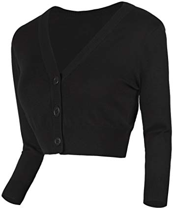 Urban GoCo Damen V-Ausschnitt Kurz-Strickweste Strickjacke (M, schwarz)