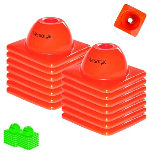 Versatyle Heavy Duty 2in Agility Training Cones for Soccer, Football, Basketball & Sports Drills, Flexible Motorcycle & Traffic Training Cones, Durable, Versatile, High Visibility (Set of 12, Orange)