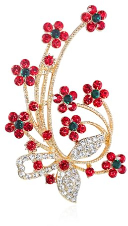 QUKE Poppy Brooches for Women Girls Cubic Zirconia Crystal Rhinestone Flower Pattern Brooch Pin Jewellery