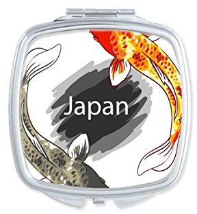 DIYthinker Decorados A Mano Japón Cultura Blanco Rojo Negro Carpa Tótem del Arte del Modelo De La Ilustración De La Plaza Maquillaje Compacto Espejo De Bolsillo Portátil Pequeño Linda Mano Espejos