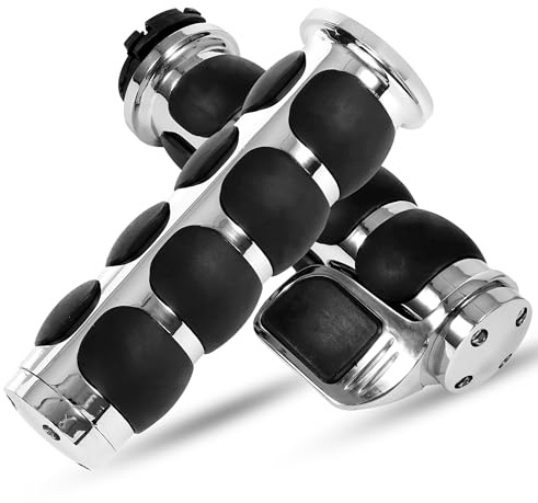 INNOGLOW Motorcycle Hand Grips 1 Universal Non-Slip Handgrips Handlebar Grips with Throttle Assist Chrome Black Aluminum Rubber for Harley Kawasiki Suzuki Cruisers