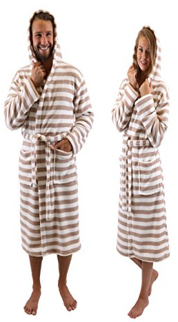 Betz Albornoz Bata de baño Sauna con Capucha para Mujeres y Hombres ROM de Color marrón-Blanco Tamaño S/M Marron