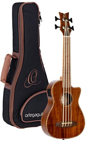 Ortega Guitars Travel Bass electro-acústico - Serie Lizard - Ukelele bajo - incluye Gigbag - Acacia, Mahagony (CAIMAN-BS-GB)