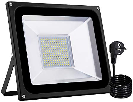papasbox LED Strahler Fluter IP65 wasserdicht Außenstrahler Flutlichtstrahler Aluminium Scheinwerfer (Warmweiß, 100W)
